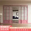 Puerta Corrediza de Balcón Retro Estilo Francés, Puerta Divisoria de Tres Paneles Cambia Color para Cocina y Sala de Estar, Puerta Corrediza de Vidrio con Riel Colgante de Aleación de Aluminio