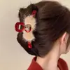 2026 Nuevo Estilo Pinza para el Cabello con Lazo Grande de Terciopelo Rojo, Accesorio para el Cabello para Niñas, Tocado de Princesa Nupcial de Borla de Alta Gama