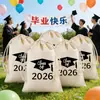 Bolsas de Lona con Cordón de Venta Cruzada Más Vendidas para la Temporada de Graduación 2026, Bolsas de Regalo de Algodón para Fiesta de Birrete de Licenciatura