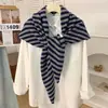 Bufanda Otoño e Invierno 100% Lana Lana Pura Bufanda Triangular Protector de Cuello Caliente Chal Rayado para Hombro Ropa Exterior para Mujer