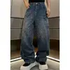 Pantalones Casuales Curvos Resistentes con Pedrería Brillante Transfronterizos Estilo Nuevo Holgados Adelgazantes Versátiles de Pierna Recta Pantalones Plátano Jeans para Hombre