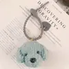 Lindo Perro de Peluche Llavero Colgante de Goma Suave Perro Rizado Creativo Etiqueta de Metal con Texto Corazón Decoración para Bolso de Pareja