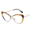 Montura de Media Montura Ojo de Gato Espejo Plano Anti-Luz Azul Montura de Acero y Cuero Personalizada Transfronteriza para Mujer Gafas de Montura Lisa Retro de Moda