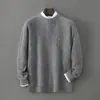 Suéter 100% Lana Pura para Hombre, Cuello Redondo, Tejido, Cálido, Suave, Agradable para la Piel, Moderno, Casual, Capa Base