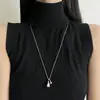 Collar de Acero de Titanio con Colgante de Gota de Agua Metálica Brillante, Nuevo Estilo de Otoño e Invierno de Alta Gama, Cadena Sencilla Larga para Suéter, Accesorio Versátil