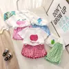 Nuevo Traje de Verano 2025 para Bebé Niña de Manga Corta con Shorts Manzana Melocotón Piña Uva Fresco Pequeño Ropa Infantil