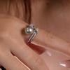 Anillo Eaby Nicho Gama Alta Exquisito Micro-pavimentado Zircón Anillo Dedo Índice Elegante Anillo Doble Capa Anillo Perla Accesorios