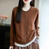 Cárdigan de Punto Retro Coreano con Cuello Redondo, Empalme, Falso Dos Piezas para Mujer, Principios de Otoño, Lana Pura, Elegante Chaqueta Suéter Top