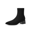 Botines Cortos Zhr de Ante con Punta Fina y Tacón Grueso para Mujer 2025 Otoño e Invierno Nuevos Versátiles Retro Elásticos Forrados de Felpa Botas para Mujer