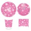 MM209 copo de nieve rosa invierno Navidad tema de fiesta vajilla 8 personas 4 piezas plato de papel toalla de papel vaso de papel