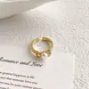 Anillo de Perla de Vidrio Moderno y Sencillo, No se Desvanece, Anillo Versátil, Anillo Abierto de Circonita Elegante y Dulce