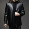 Chaqueta de cuero genuino Haining para hombre, primera capa de piel de becerro, abrigo de piel de visón, con capucha engrosada de piel, cuero y piel integrados