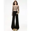 Jeans acampanados elásticos negros no ajustados para mujer, nuevo estilo verano 2026, pantalones de campana petite Zhao Lusi