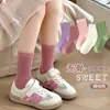 Meias Infantis para Primavera e Outono, Meias de Cano Médio Sem Costura em Algodão Penteado, Meias Lisas Estilo Coreano para Estudantes, Meias da Moda Classe A