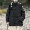 Jaqueta outono nova masculina retrô estilo japonês com gola alta, patch de letra, casaco casual solto moderno, top para estudante