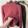 Suéter de punto de cuello alto medio, una pieza, base de terciopelo para mujer, otoño e invierno, jersey con forro de imitación de visón, suéter de visón tejido