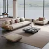 Sofá de tela Connelly, sala de estar estilo mediados de siglo, sofá minimalista de lujo ligero moderno, sofá italiano de línea recta flotante de algodón y lino