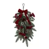 Decoração de Porta de Natal Invertida com Galho de Pinheiro Nevado Aveludado com Laço, Bolas Vermelhas, Pinhas para Porta, Janela, Decoração de Lareira, Pendente de Parede Atacado