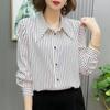 Camisa listrada feminina 2025 primavera nova camisa de manga comprida moda solta elegante barriga cobrindo emagrecimento idade redutora top para mulheres