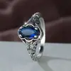 Anillo Decorativo Retro Rongxing Transfronterizo Tallado Desgastado Patrón Floral Hueco Piedra Principal Ojo de Caballo Regalo para Banquete Diario