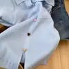Cardigan Tricotado de Manga Longa com Gola Lapela e Listras Azuis Estilo Coreano Jaqueta Feminina Estilo Preguiçoso Top de Outono Inverno de Alta Qualidade
