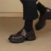 Hebilla de Cinturón Pequeña de 6 cm Punta Redonda Cómodos Zapatos Pequeños de Cuero de Suela Gruesa Estilo Retro Diarios de Boca Profunda Versátiles Zapatos Casuales