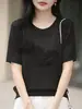 Camiseta Redonda de Manga Corta Bordada de Pony Lindo, Top Holgado Bordado Estéreo, Versátil de Media Manga para Reducir la Edad en Primavera y Verano
