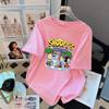 Camiseta de manga corta transfronteriza para hombre, estilo coreano, caricatura, casual, 2024 nueva, cuello redondo, jersey, manga media, camiseta holgada