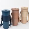 En stock Juego de Tazas de Cuero PU Compras Portátil Taza para Té con Leche Bolsa para Taza de Vidrio Simple para Exterior Vaso con Tubo de Succión Juego de Tazas Portátiles
