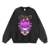Sudadera con Estampado de Anime Japonés Lavada Vintage Negro Carbón Holgada Hombro Caído Unisex Retro Tendencia Marca Sudadera