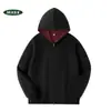 Suministrado directamente por el fabricante, sudadera con capucha de punto pesado de estilo americano de moda para hombres y mujeres, holgada y versátil, con colores contrastantes, adecuada para parejas, para otoño