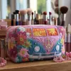 Bolsa acolchoada com padrão de balão de ar quente transfronteiriço, bolsa de cosméticos multifuncional, impressão digital, direto do fabricante