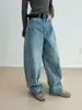 Jeans de Mujer Zedaijiai 100 Algodón de Fibra Larga de Moda Vanguardistas Ligeramente Desestructurados Sueltos de Corte Curvo en Forma de Capullo
