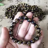 Pulseira da verdade de seis caracteres banhada a bronze com contas de círculo único pulseira masculina anti-obsidiana contas de transferência joias cênicas ao vivo atacado