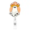 Porta credencial retráctil de acrílico con diseño de perro fantasma de Halloween, giratorio de dibujos animados, clip para insignia de personal médico