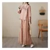 Conjunto bordado retro de algodón y lino para mujer, camisa de moda de verano tipo pullover, pantalones ligeros de pierna ancha, efecto adelgazante, conjunto de dos piezas para mamás