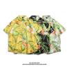 Camisa de Manga Corta de Seda Helada de Verano para Hombre, Camisa Floral Playera de Tendencia Nacional Hawaiana, Camisa Versátil de Estilo Hong Kong Holgado Japonés para Hombre