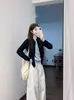 Cardigã de malha de duas peças falsas em bloco de cores estilo coreano para mulheres, design de outono precoce, casaco suéter com senso de moda outono e inverno, top com senso de alta qualidade