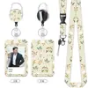 Portatarjetas de plástico con estampado floral, portatarjeta de identificación para credencial de trabajo con cordón y hebilla retráctil, protector para credencial de empleado y tarjeta de autobús