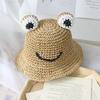 Chapéu de palha de desenho animado estilo coreano, sapo fofo, feito à mão, novo para verão, chapéu de sol tipo bacia para meninos e meninas