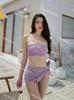 5 cores] ins estilo sexy tubo peito ligeiramente flash puro sexy férias praia biquíni três peças split maiô feminino