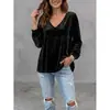 Otoño 2026 Nuevo Moda Femenina Transfronteriza Europea y Americana Cuello en V Encaje Terciopelo Casual Holgado Manga Larga Camisa Superior