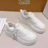 Piel de Vaca de Primera Capa Suela Gruesa Zapatos Blancos para Mujer con Cordones Punta Redonda Zapatos de Plataforma para Mujer Versátiles Ligeros Casuales Deportivos Zapatos Individuales