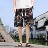 2025 Novo Estilo de Verão Linho Algodão e Linho Estampado Estilo Chinês Calças Três Quartos Masculinas Modernas Soltas Personalizadas Casuais