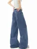Pantalones de Trabajo Anchos Lavados y Desgastados de Estilo Vintage para Hombre, Estilo Americano Cleanfit Pierna Recta Pantalones Azules de Trabajo