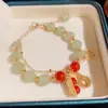 Pulseira Dupla Corrente Amendoim Imitação Ágata Vermelha Natural para Meninas Design de Nicho com Senso Avançado Pulseira para Enviar para Namoradas