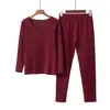 Conjunto Novo de Roupa Íntima Térmica Feminina Outono/Inverno 2026, Conjunto de Pijama Macio e Sem Costura para Outono, Cor Sólida