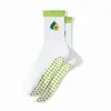 Calcetines de yoga antideslizantes de media pantorrilla para Pilates con encaje y patrón de bordado de frutas, calcetines deportivos profesionales antideslizantes para fitness