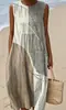 Vestido sin mangas de estilo étnico con bloques de color geométricos para mujer, vestido tipo tank de algodón y lino de verano, holgado, de longitud media