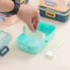 Lonchera Sencilla Estilo Dibujos Animados para Estudiantes y Trabajadores de Oficina, Caja de Ensalada Portátil con Compartimentos y Tapa, Lonchera Apta para Microondas y Calentable